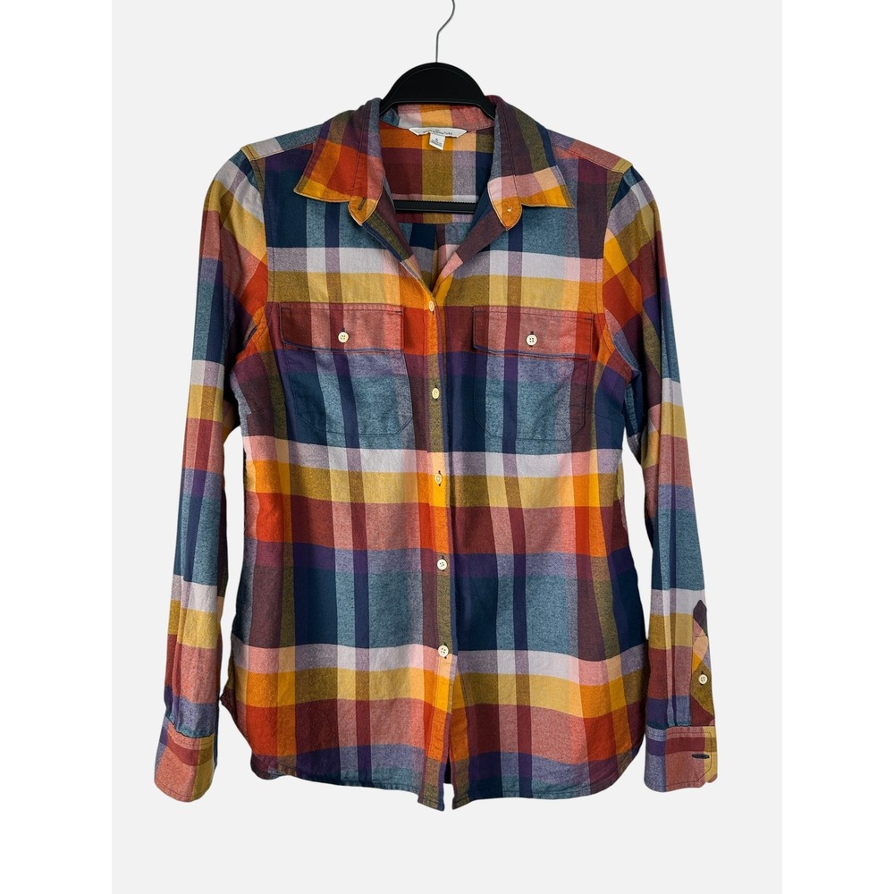 LL Bean Signature Flannel Shirt Womens Plaid Cotton Button Down Fall Colors S